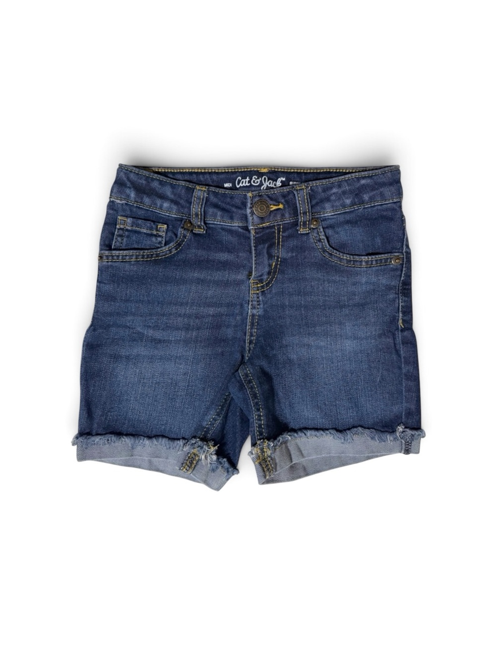 Cat & Jack Cuffed Hem Midi Jean Shorts Dark Wash Denim Girls M 7/8 🛍️2/$8 • 3/$9